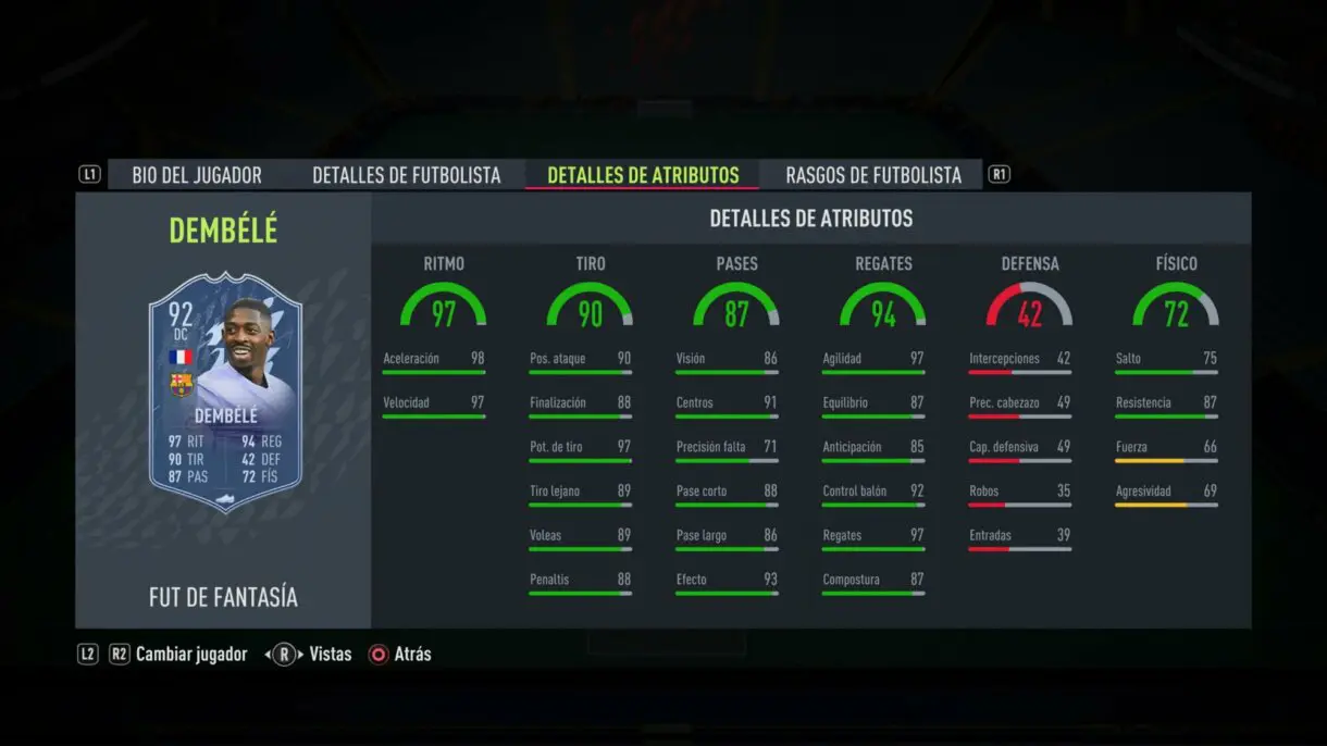 Stats in game Dembélé Fantasy FUT FIFA 22 Ultimate Team