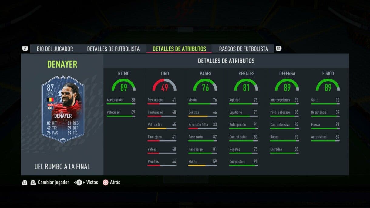 Stats in game Denayer RTTF actualizado 87 FIFA 22 Ultimate Team