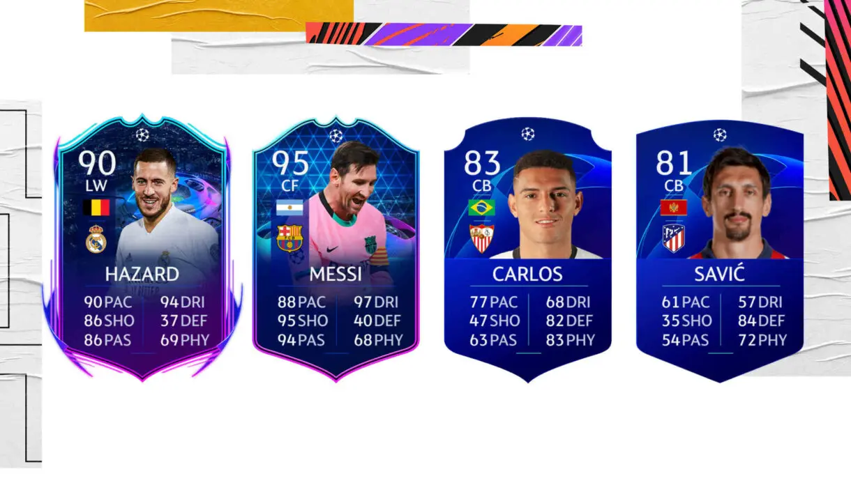 Ejemplos cartas RTTF, TOTGS, UCL único y UCL no único FIFA 21 Ultimate Team