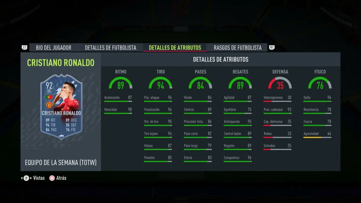 Stats in game de Cristiano Ronaldo IF FIFA 22 Ultimate Team
