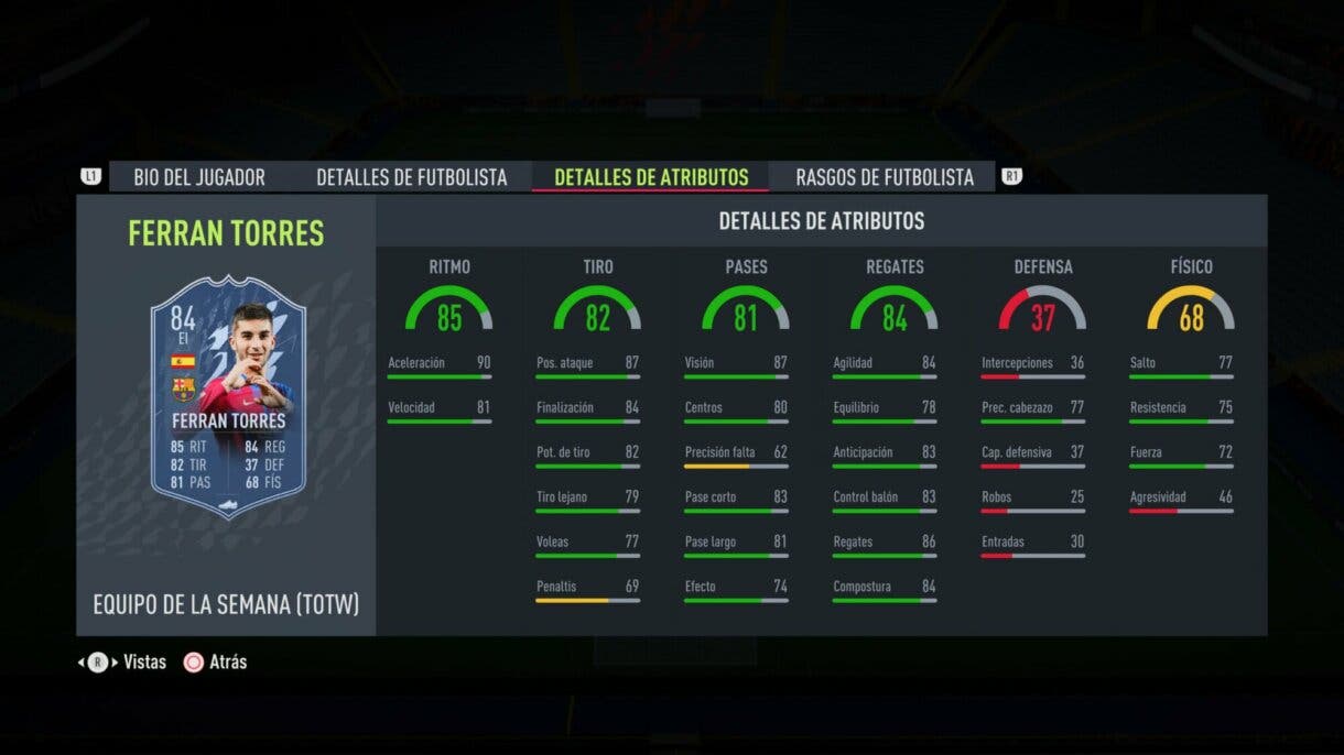 Stats in game de Ferrán Torres IF FIFA 22 Ultimate Team