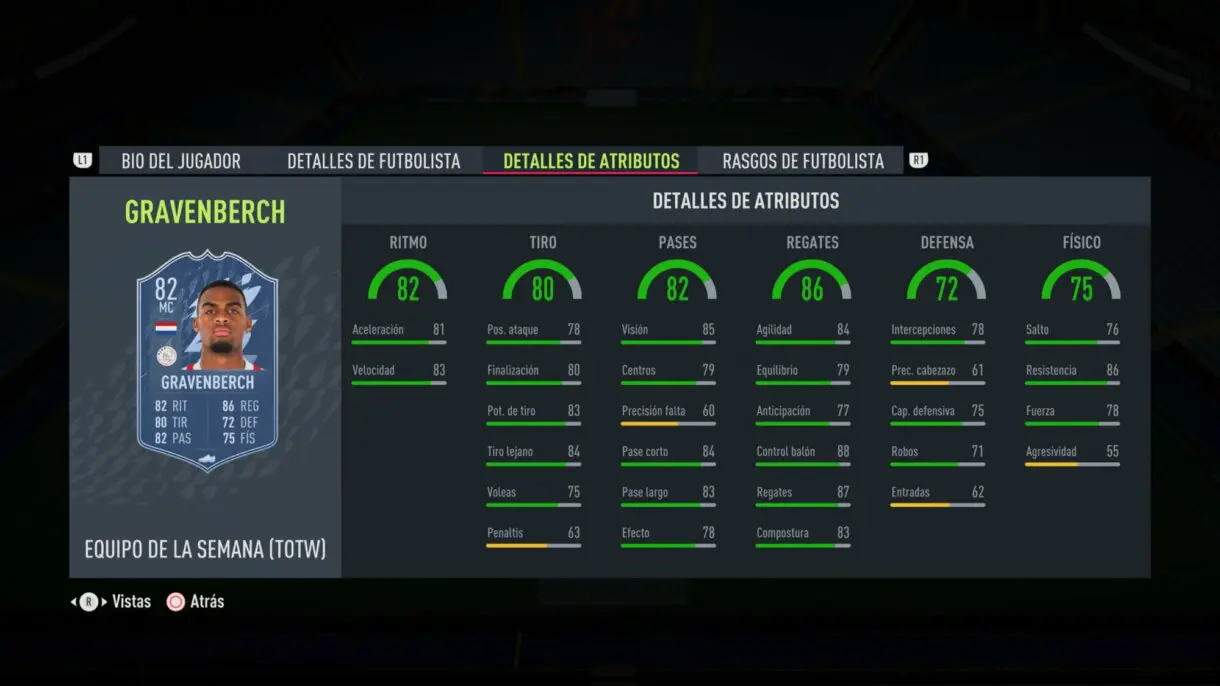 Stats in game de Gravenberch IF FIFA 22 Ultimate Team