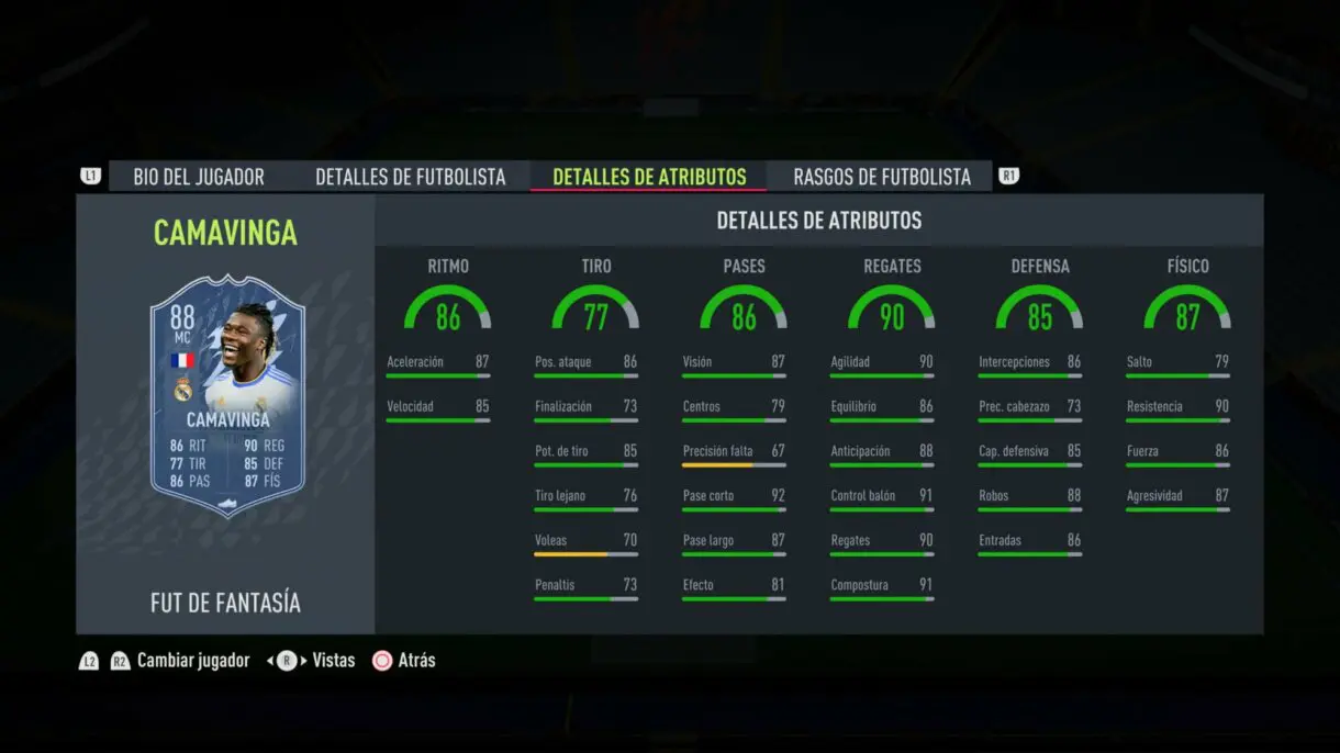 Stats in game Camavinga Fantasy FUT FIFA 22 Ultimate Team