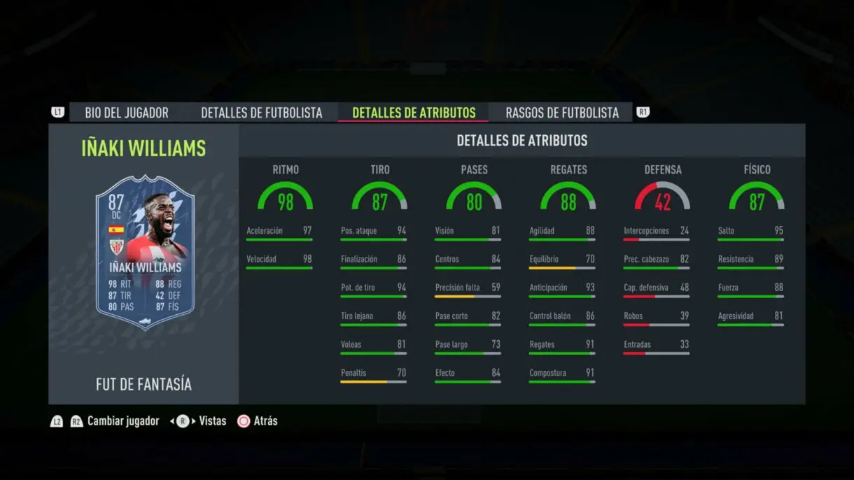 Stats in game Iñaki Williams Fantasy FUT FIFA 22 Ultimate Team