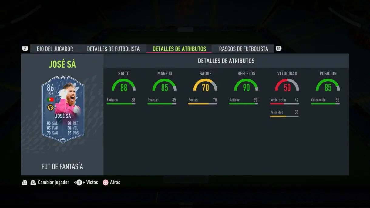 Stats in game José Sá Fantasy FUT FIFA 22 Ultimate Team