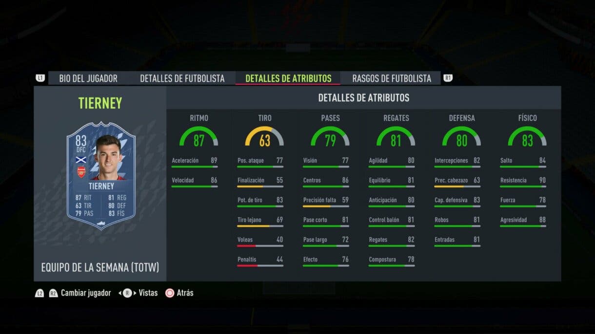 Stats in game Tierney IF FIFA 22 Ultimate Team