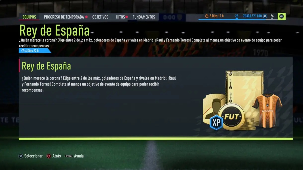 Pestaña "Equipos" del menú general de objetivos de FIFA 22 Ultimate Team