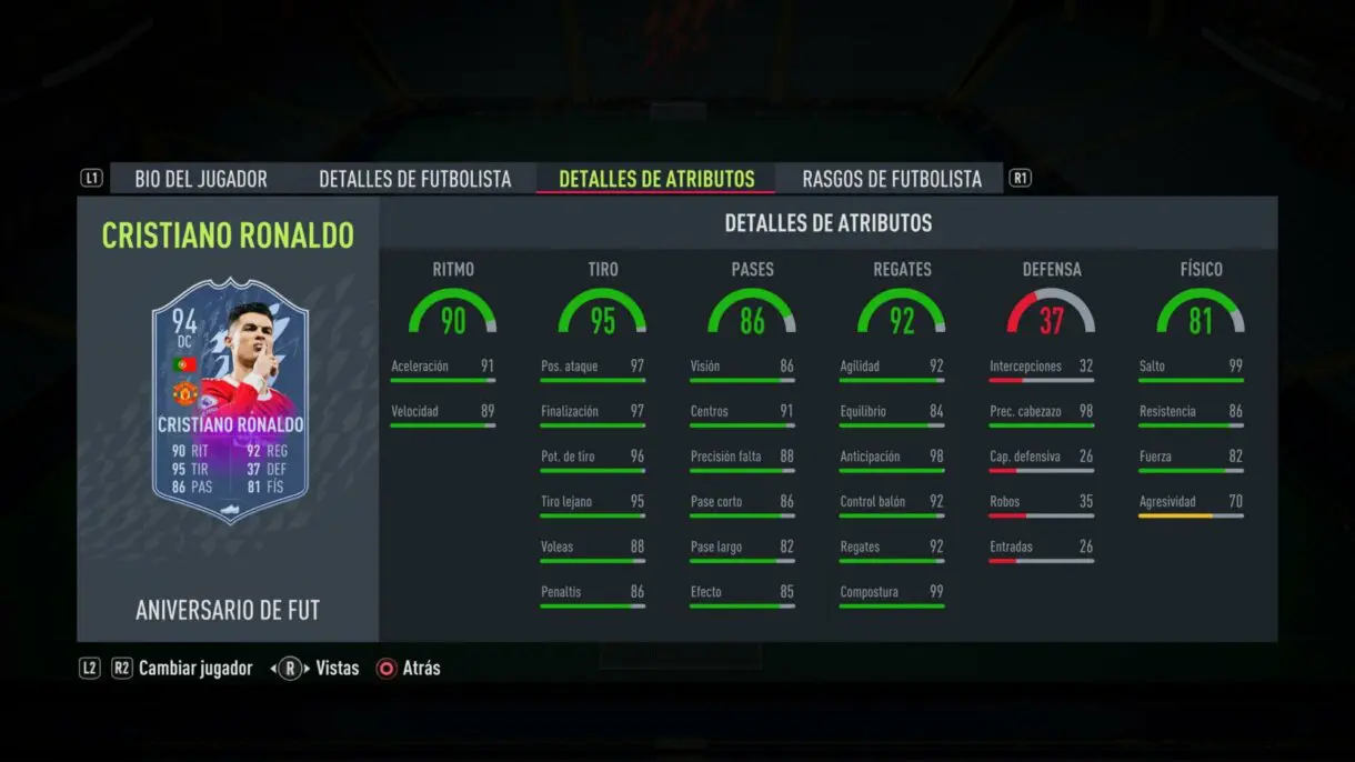 Stats in game Cristiano Ronaldo FUT Birthday FIFA 22 Ultimate Team