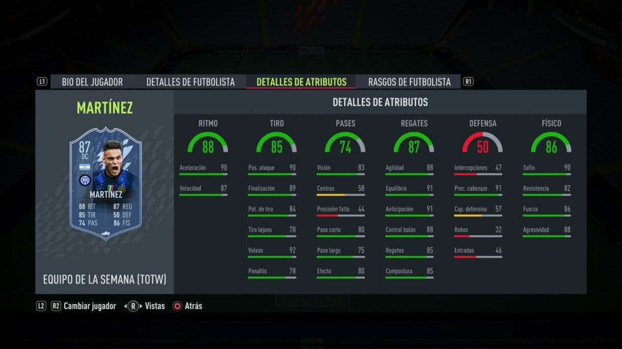 Stats in game Lautaro Martínez SIF FIFA 22 Ultimate Team