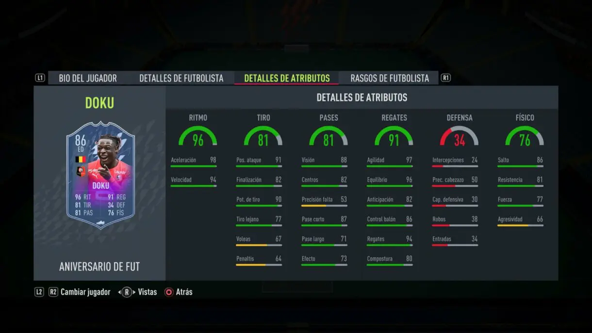 Stats in game Doku FUT Birthday FIFA 22 Ultimate Team