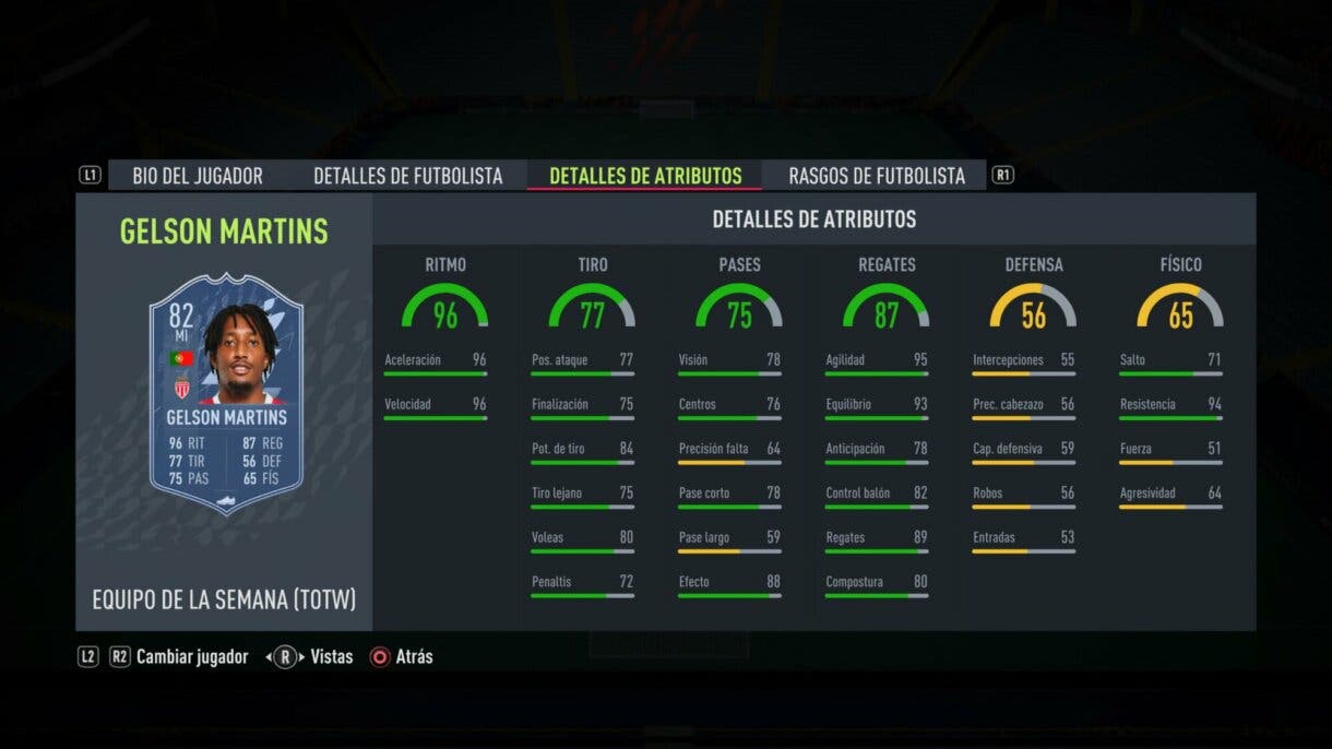 Stats in game Gelson Martins IF FIFA 22 Ultimate Team