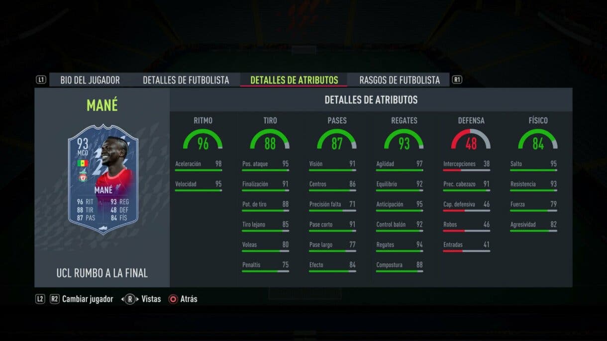 Stats in game actualizadas Mané RTTF FIFA 22 Ultimate Team