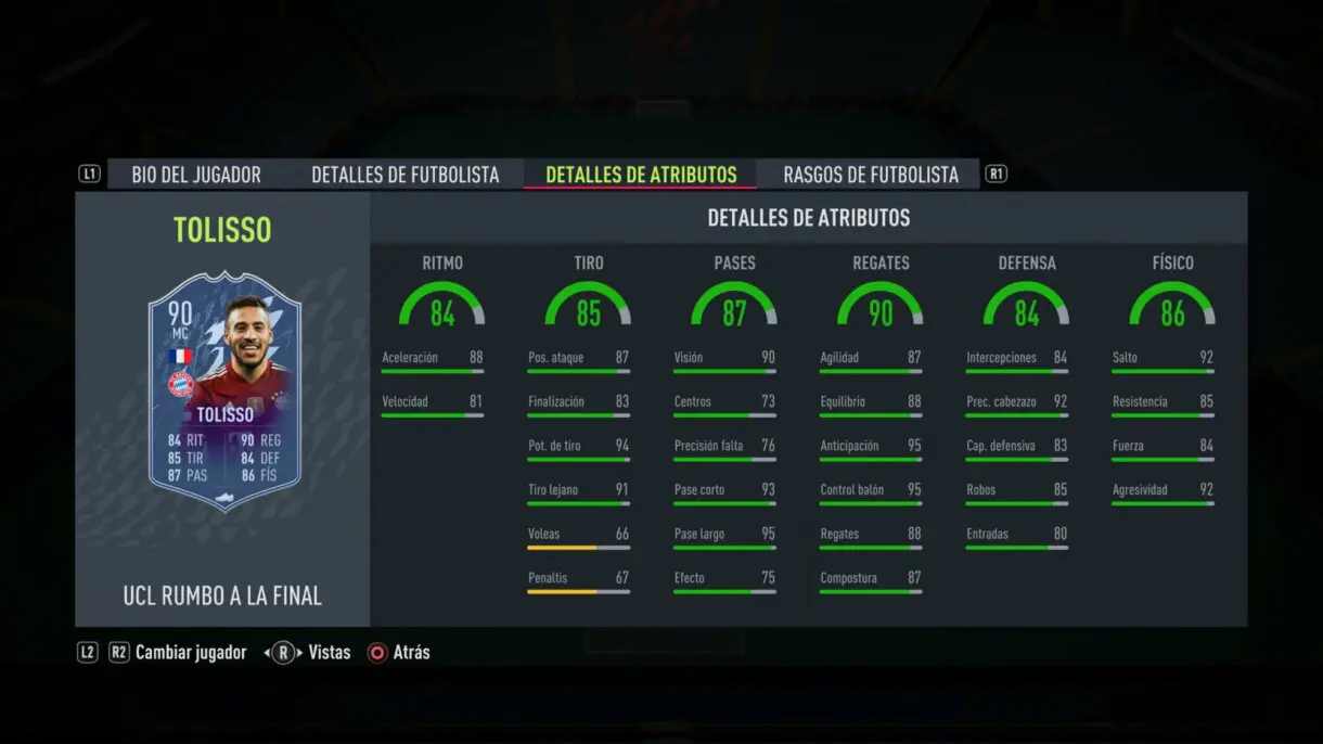 Stats in game actualizadas Tolisso RTTF FIFA 22 Ultimate Team