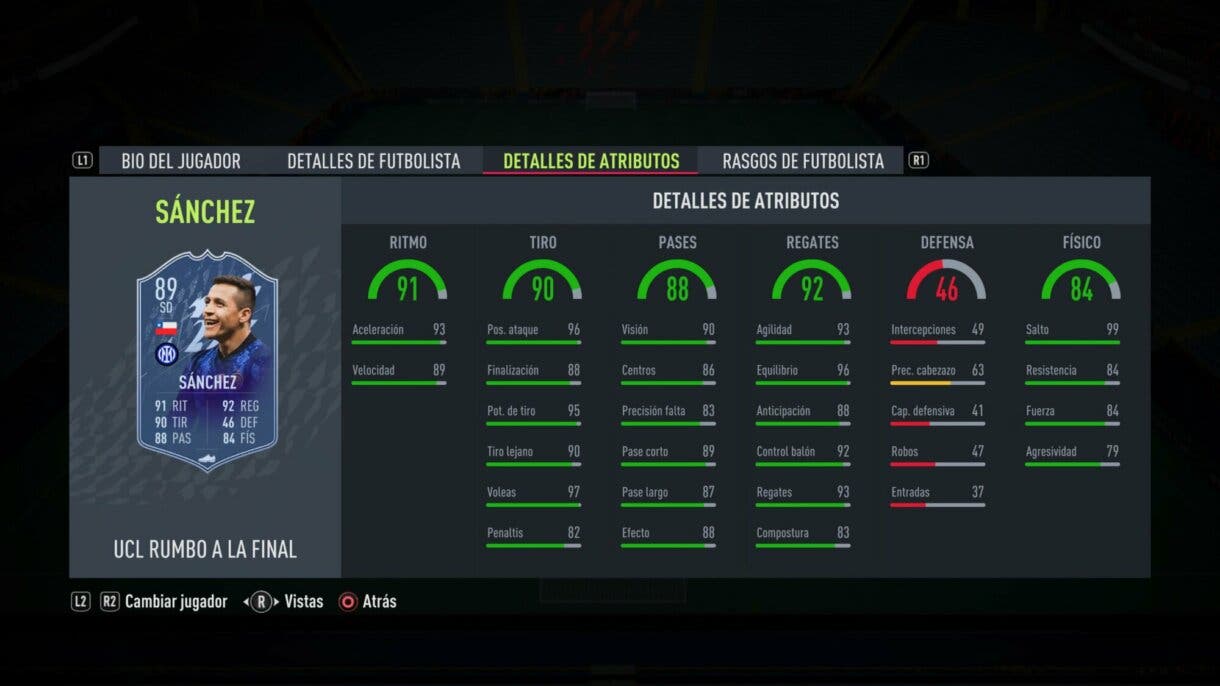 Stats in game actualizadas Sánchez RTTF FIFA 22 Ultimate Team