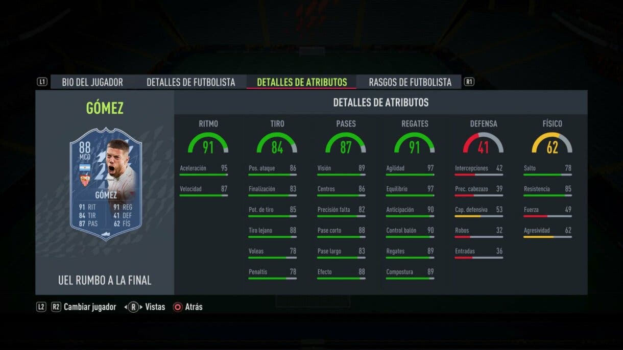 Stats in game actualizadas Alejandro Gómez RTTF FIFA 22 Ultimate Team