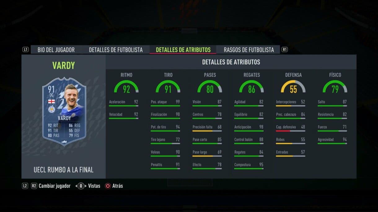 Stats in game actualizadas Vardy RTTF FIFA 22 Ultimate Team