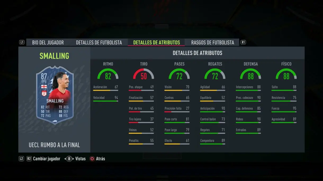 Stats in game actualizadas Smalling RTTF FIFA 22 Ultimate Team