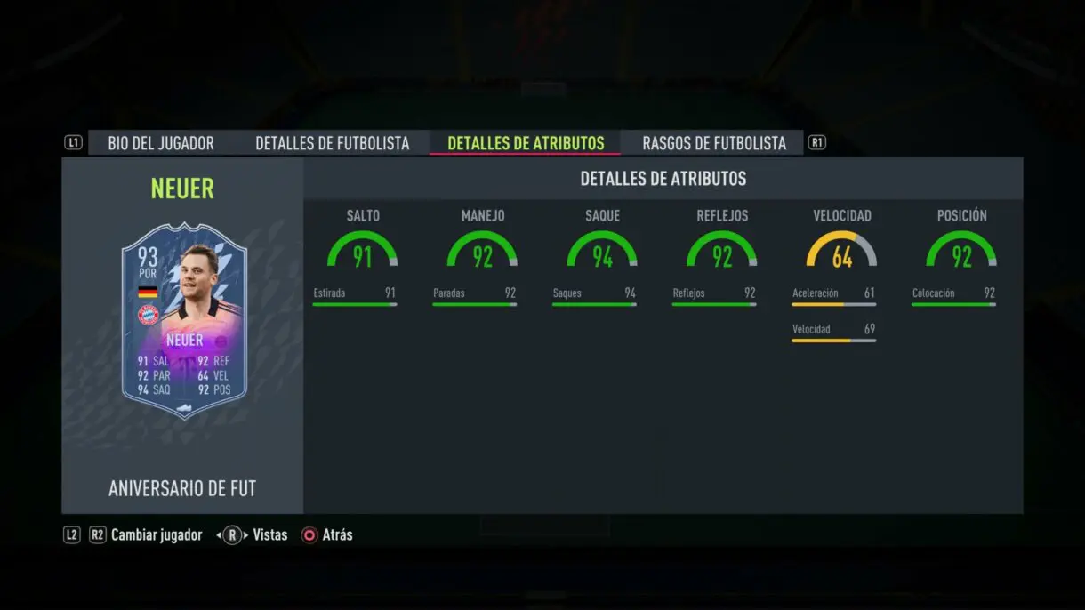 Stats in game Neuer FUT Birthday FIFA 22 Ultimate Team