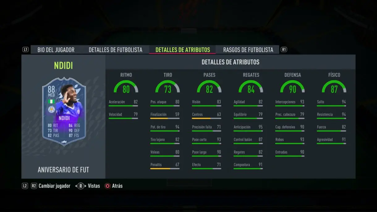 Stats in game Ndidi FUT Birthday FIFA 22 Ultimate Team