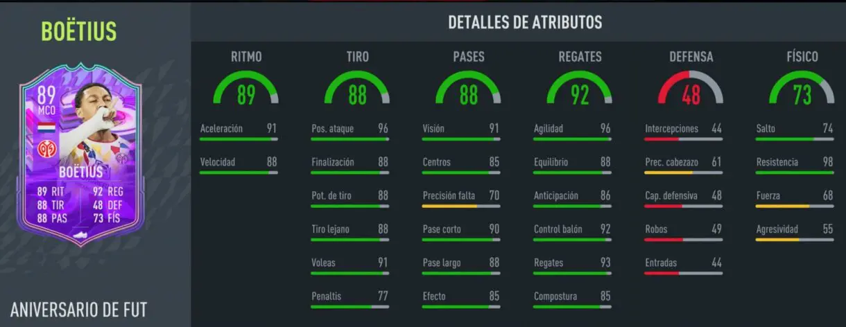 Stats in game Jean-Paul Boëtius FUT Birthday FIFA 22 Ultimate Team