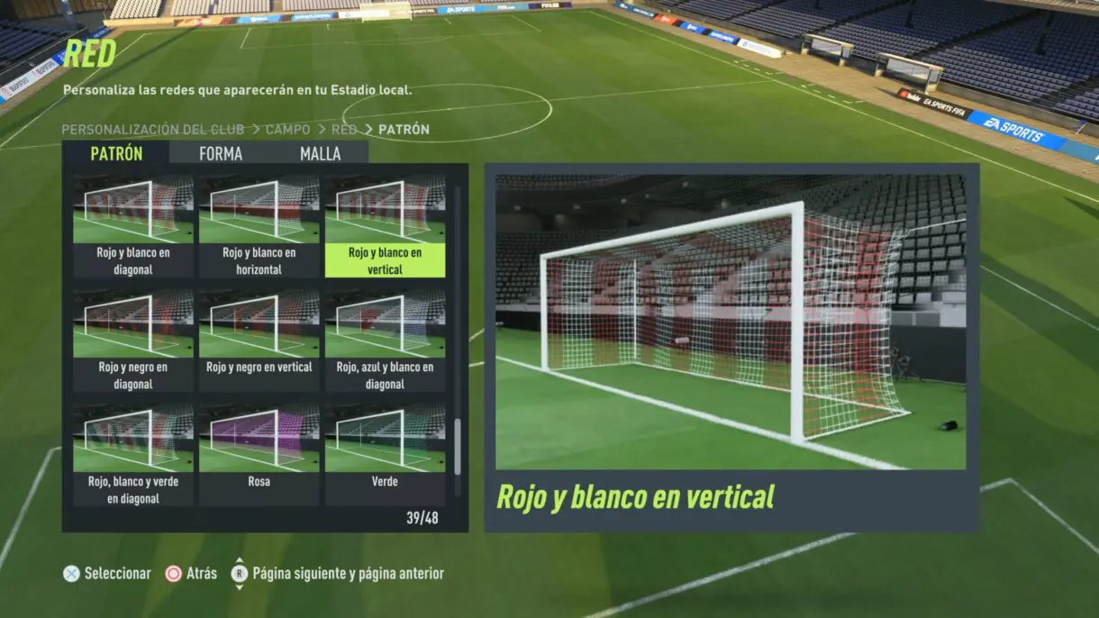 Menú creador de club Modo Carrera FIFA 22. Apartado de estadio. Redes