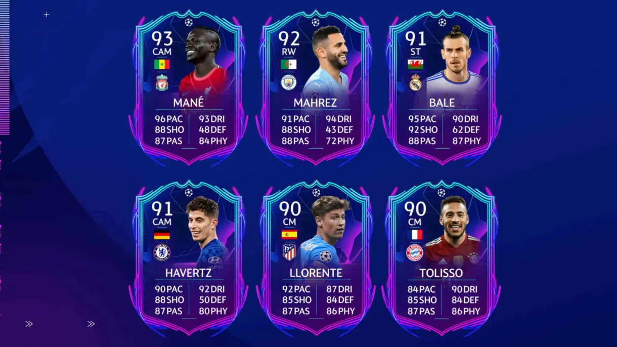 Cartas RTTF Mané, Mahrez, Bale, Havetz, Llorente y Tolisso FIFA 22 Ultimate Team