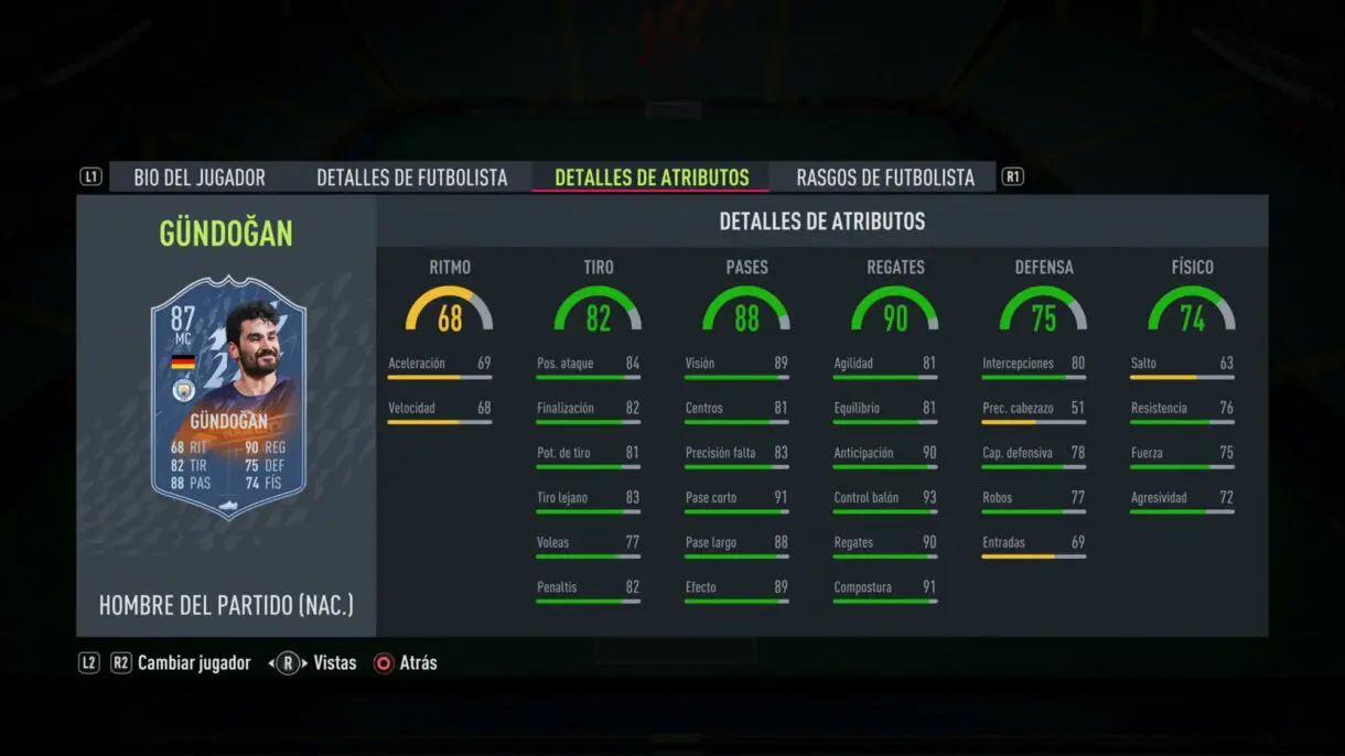 Stats in game Gündogan MOTM FIFA 22 Ultimate Team