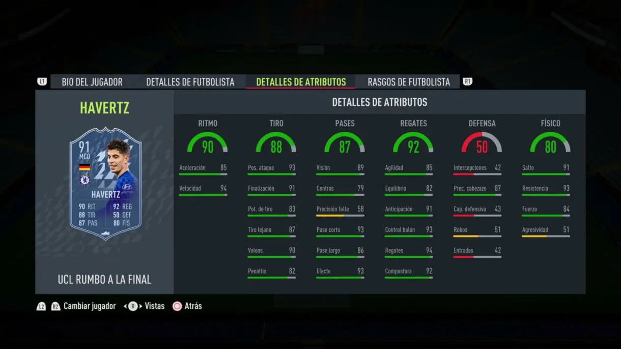 Stats in game Havertz RTTF 91 actualizado FIFA 22 Ultimate Team
