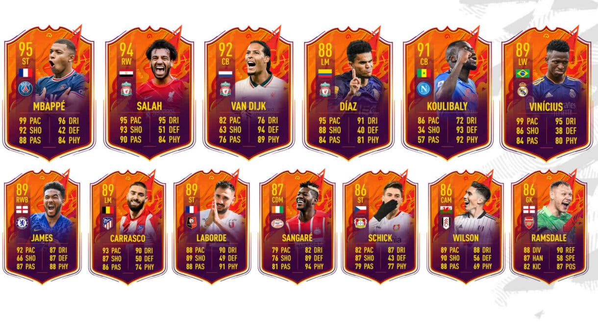 Lista de cartas Headliners con el upgrade de victorias aplicado FIFA 22 Ultimate Team