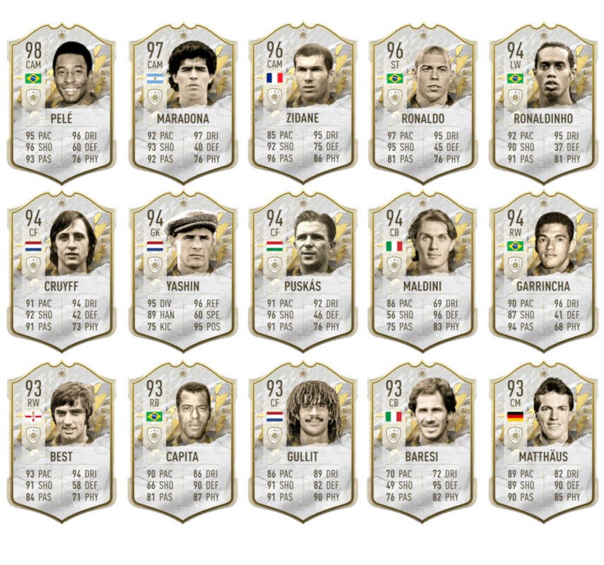 Cartas Icono Prime +92 de media FIFA 22 Ultimate Team (primera parte)