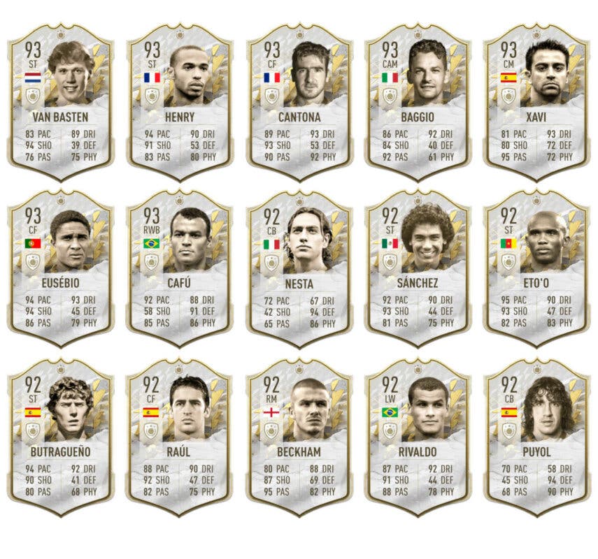 Cartas Iconos Prime +92 de media FIFA 22 Ultimate Team (segunda parte)