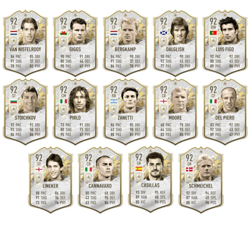 Cartas Iconos Prime +92 de media FIFA 22 Ultimate Team (tercera parte)