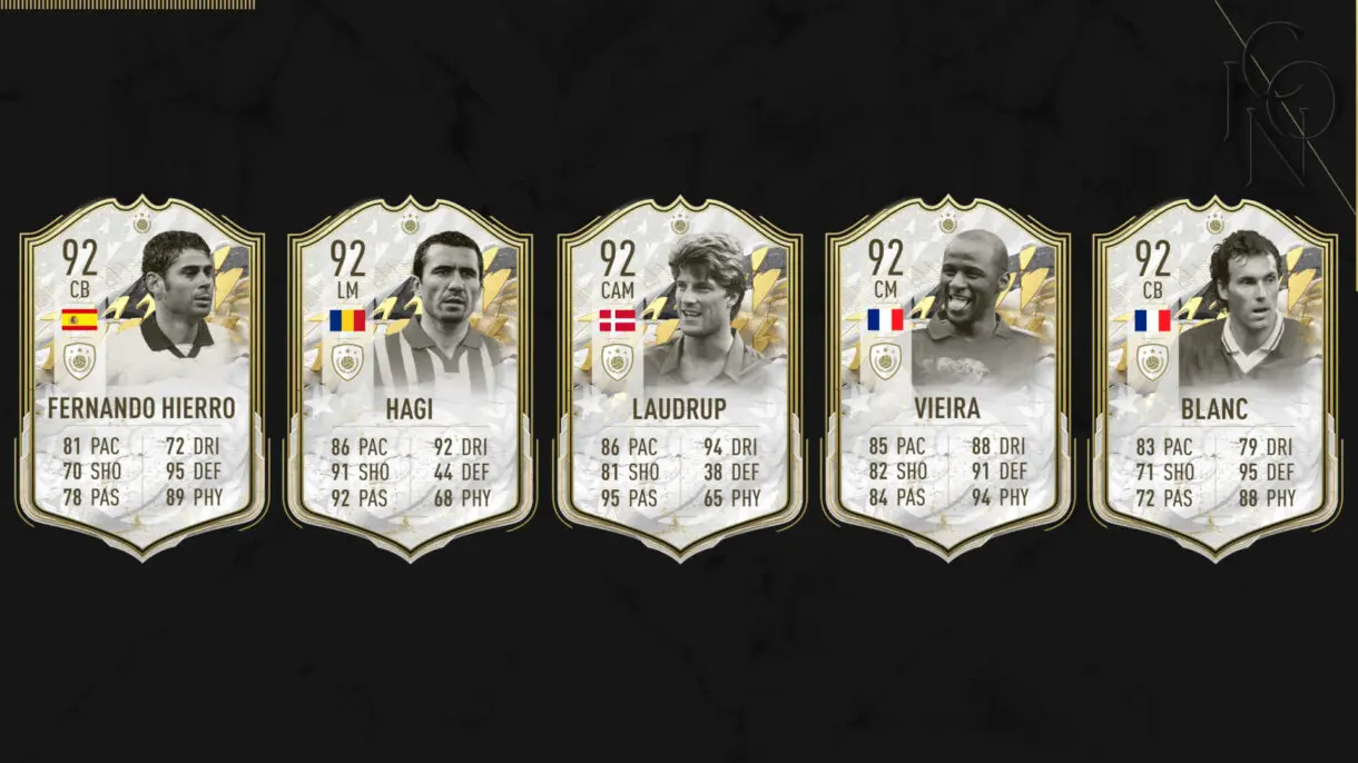 Cartas Icono Moments Hierro, Hagi, Laudrup, Vieira y Blanc FIFA 22 Ultimate Team