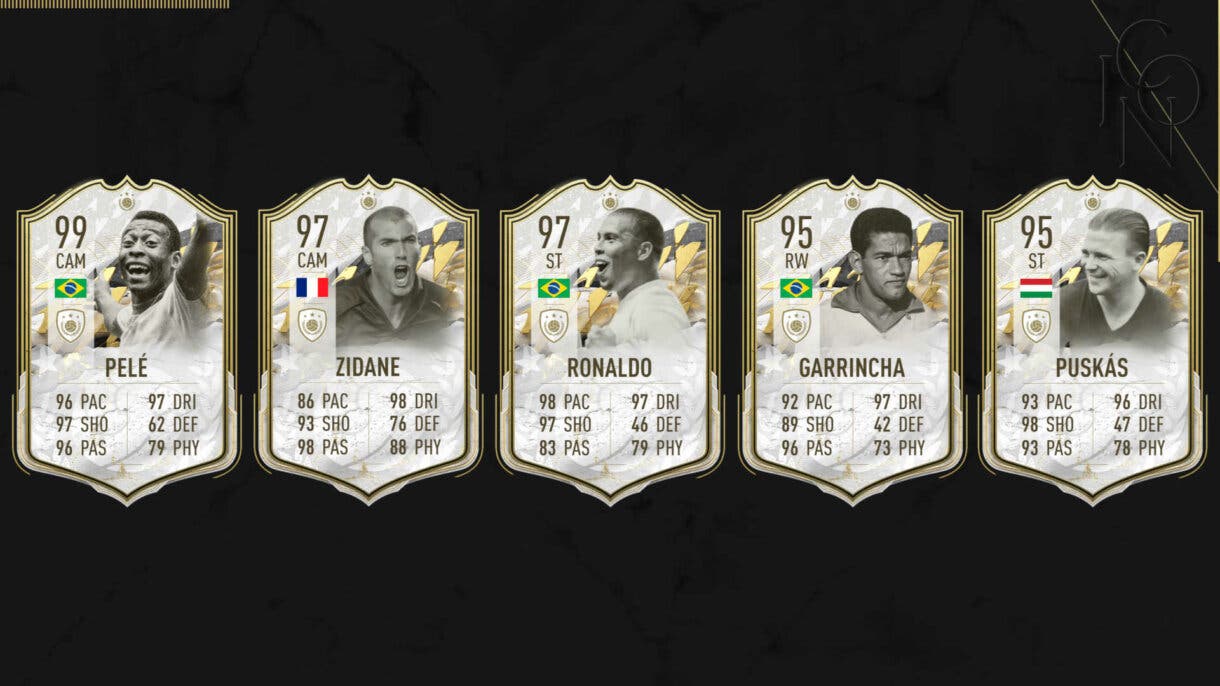 Cartas Icono Moments Pelé, Zidane, Ronaldo, Garrincha y Puskás FIFA 22 Ultimate Team