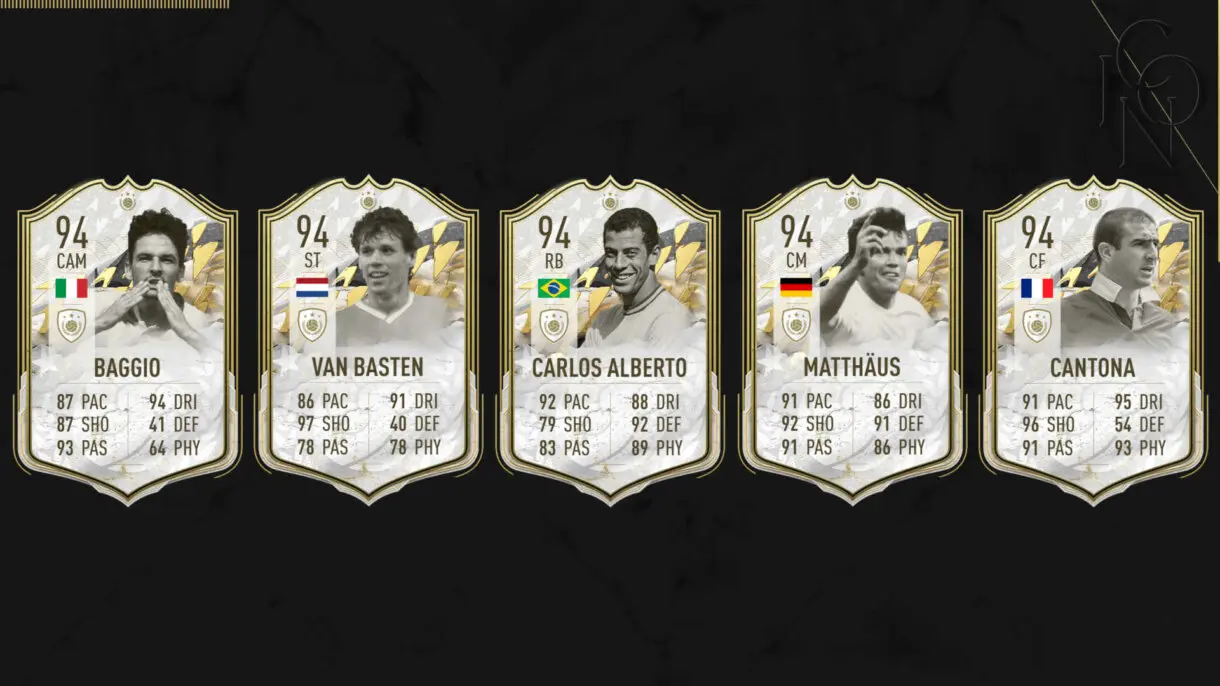 Cartas Icono Moments Baggio, Van Basten, Carlos Alberto, Matthäus y Cantona FIFA 22 Ultimate Team