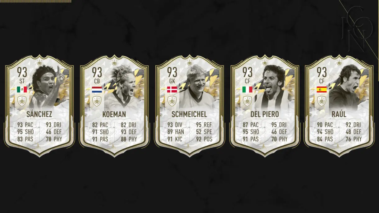 Cartas Icono Sánchez, Koeman, Schmeichel, Del Piero y Raúl FIFA 22 Ultimate Team