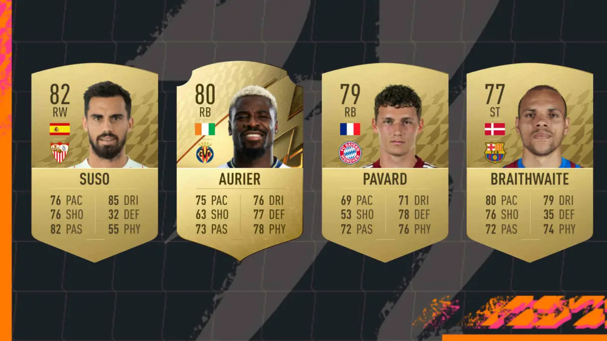 Cartas oro de Suso, Aurier, Pavard y Braithwaite FIFA 22 Ultimate Team