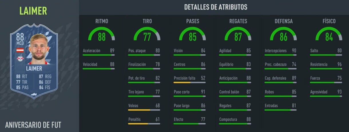 Stats in game de Konrad Laimer FUT Birthday FIFA 22 Ultimate Team