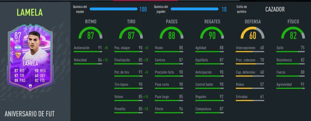 Stats in game Erik Lamela FUT Birthday FIFA 22 Ultimate Team
