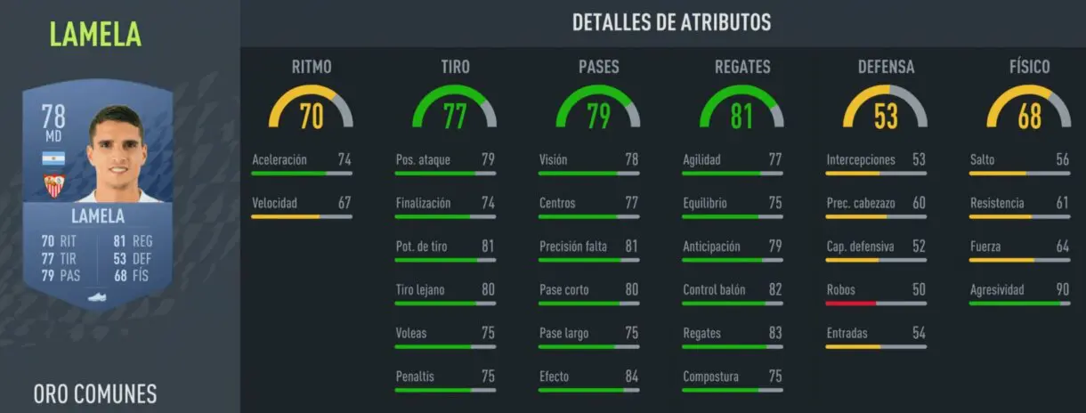 Stats in game Erik Lamela oro FIFA 22 Ultimate Team