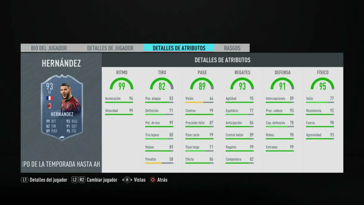 Stats in game Theo Hernández TOTS FIFA 20 Ultimate Team