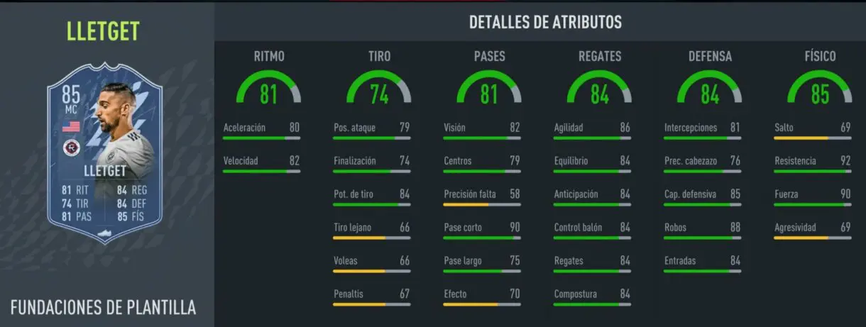 Stats in game de Sebastian Lletget Fundaciones MLS gratuito FIFA 22 Ultimate Team