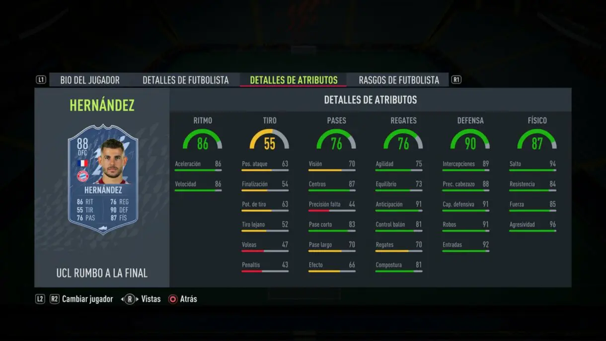 Stats in game Lucas Hernández 
RTTF FIFA 22 Ultimate Team
