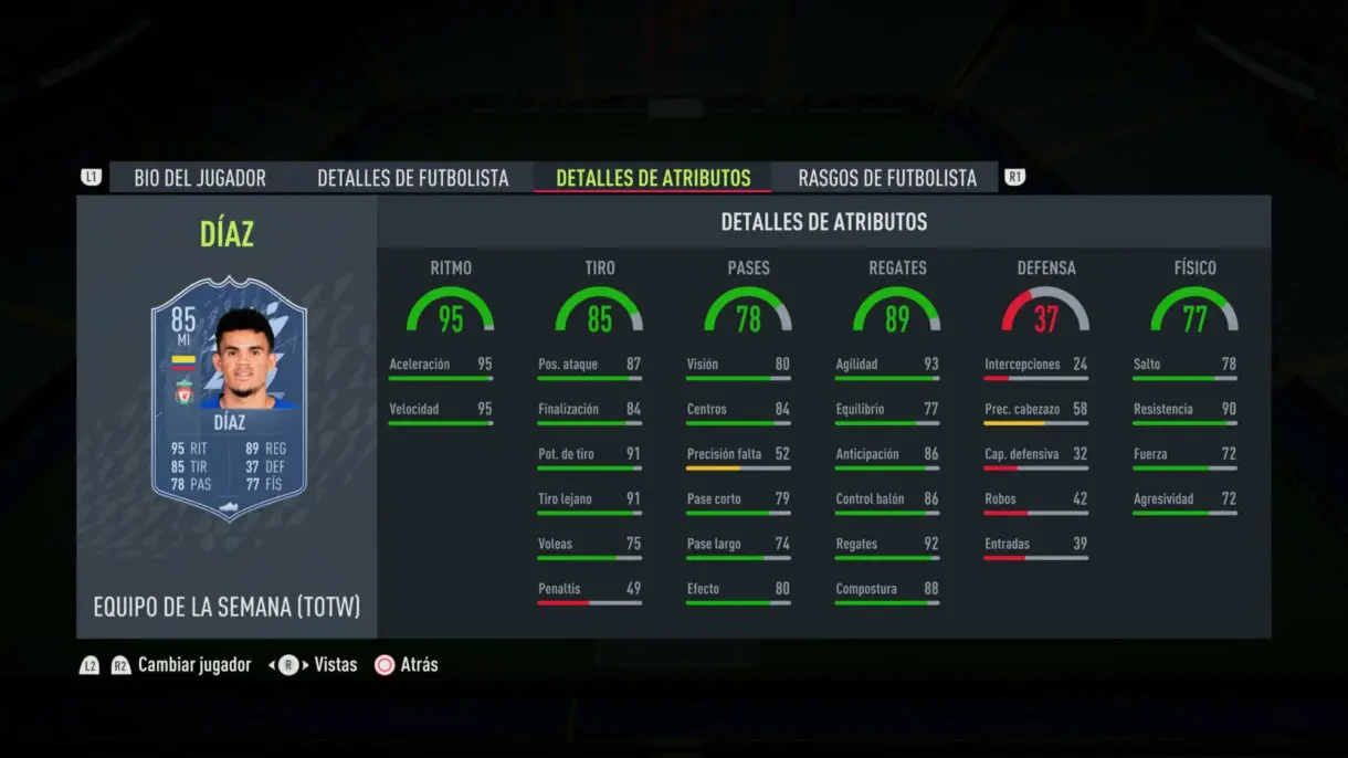 Stats in game Luis Díaz SIF FIFA 22 Ultimate Team