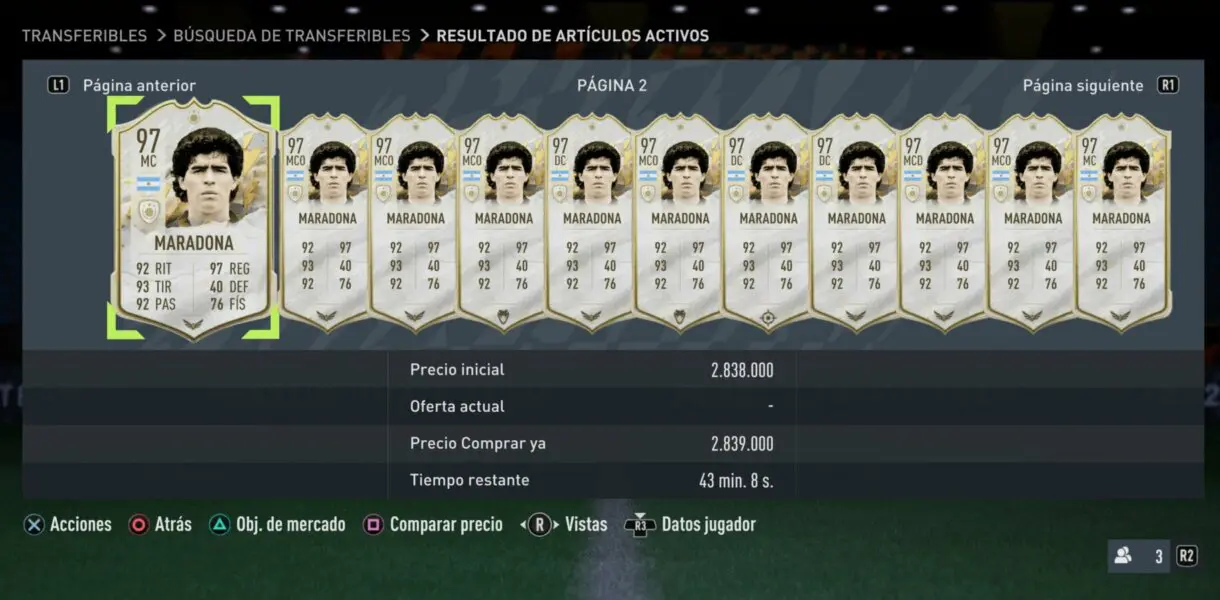 Mercado de fichajes de FIFA 22 Ultimate Team lista de cartas de Maradona Prime