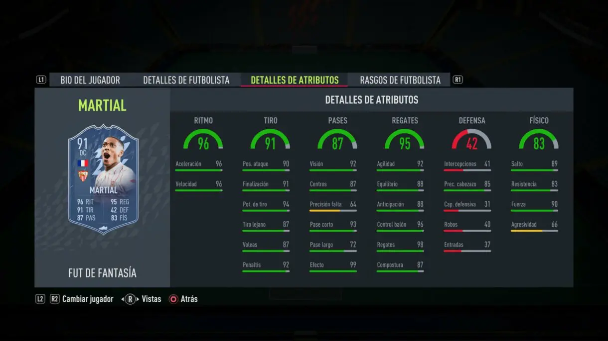 Stats in game Martial Fantasy FUT FIFA 22 Ultimate Team