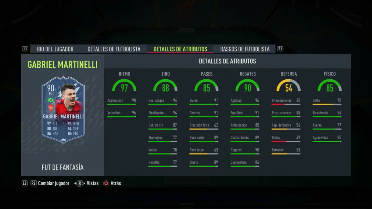 Stats in game Martinelli Fantasy FUT FIFA 22 Ultimate Team