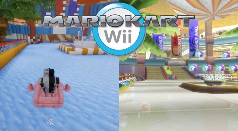 Imagen de Jugador recrea en Minecraft el Centro Cocotero, una de las pistas de Mario Kart Wii
