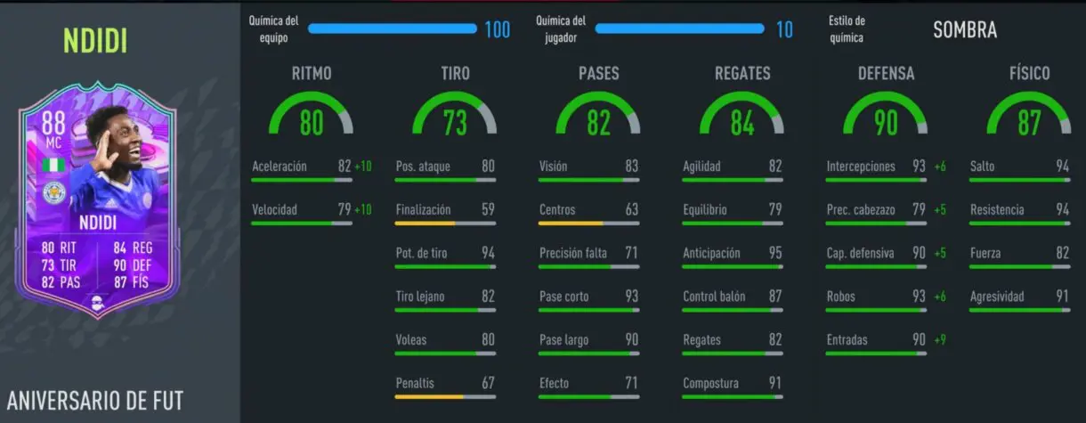 Stats in game Ndidi FUT Birthday FIFA 22 Ultimate Team