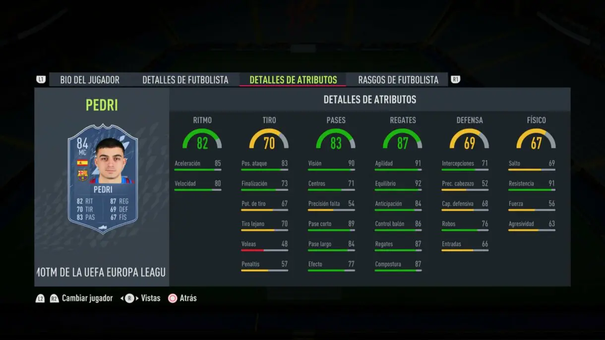 Stats in game Pedri MOTM FIFA 22 Ultimate Team